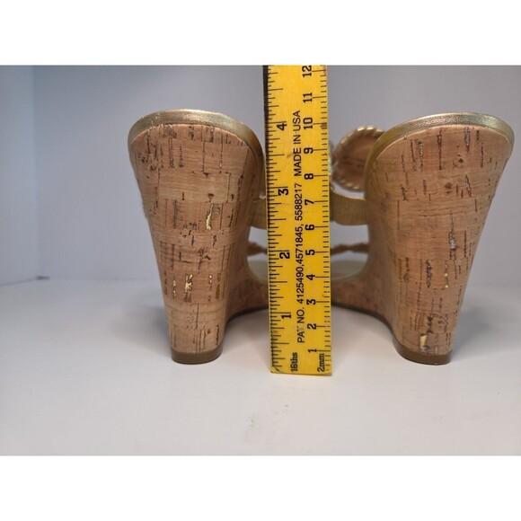 Jack Rogers Gold Leather & Cork High Heel Wedge Strap Sandals Womens Size 9.5 M - Picture 4 of 10